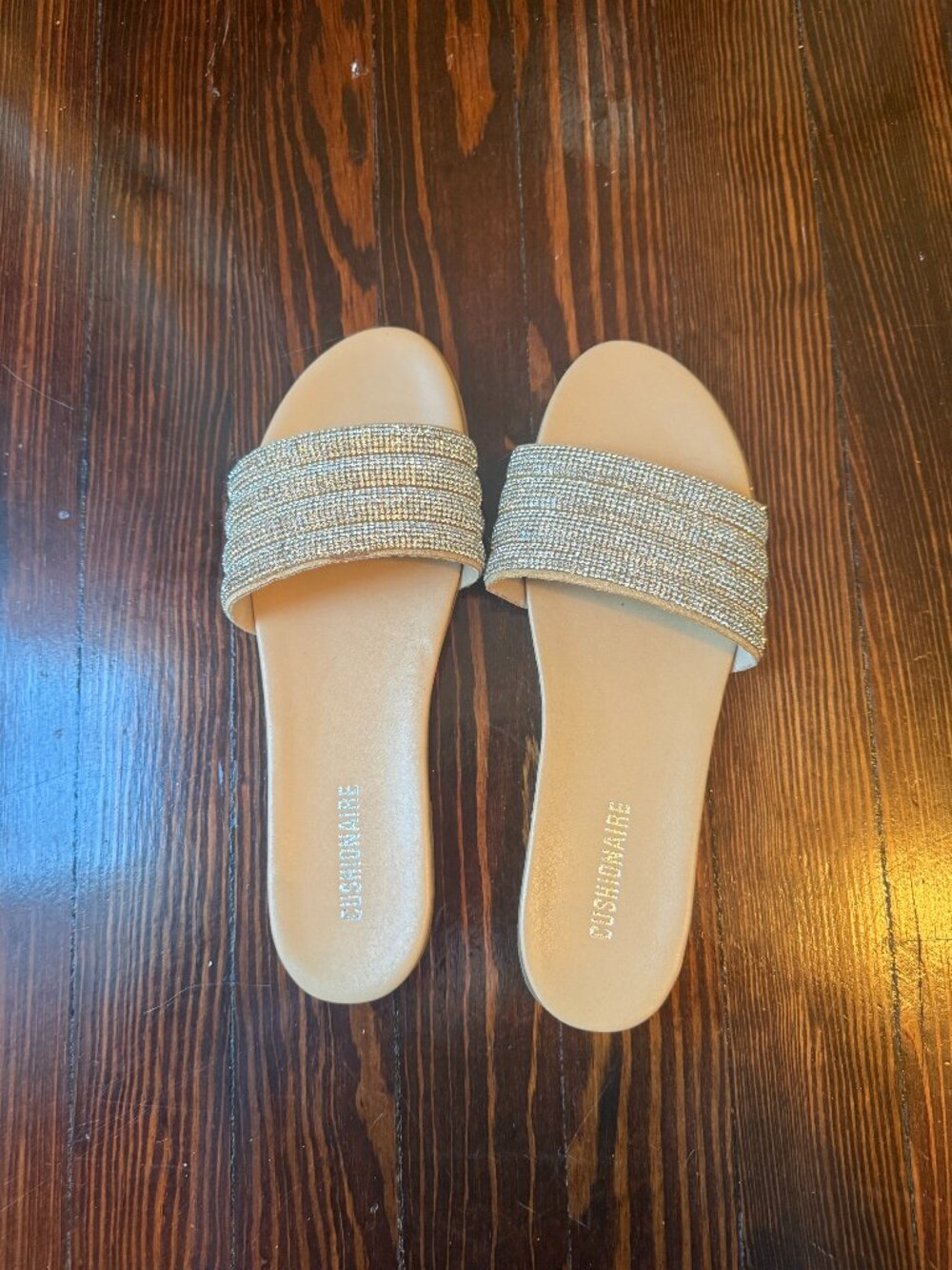 Cushionaire Nude/Brown Rhinestone Slides NWOT Size 8.5